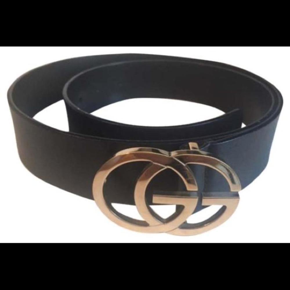 Black Gg Running Light Gold Tone Buckle Leather